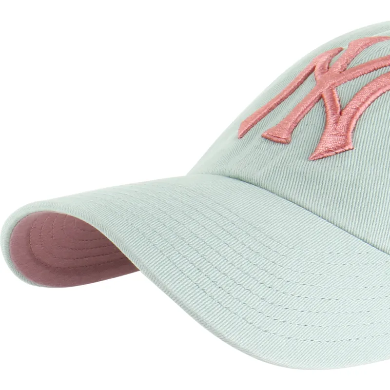 casquette-courbee-verte-ajustable-avec-logo-rose-clean-up-ballpark-new-york-yankees-mlb-47-brand