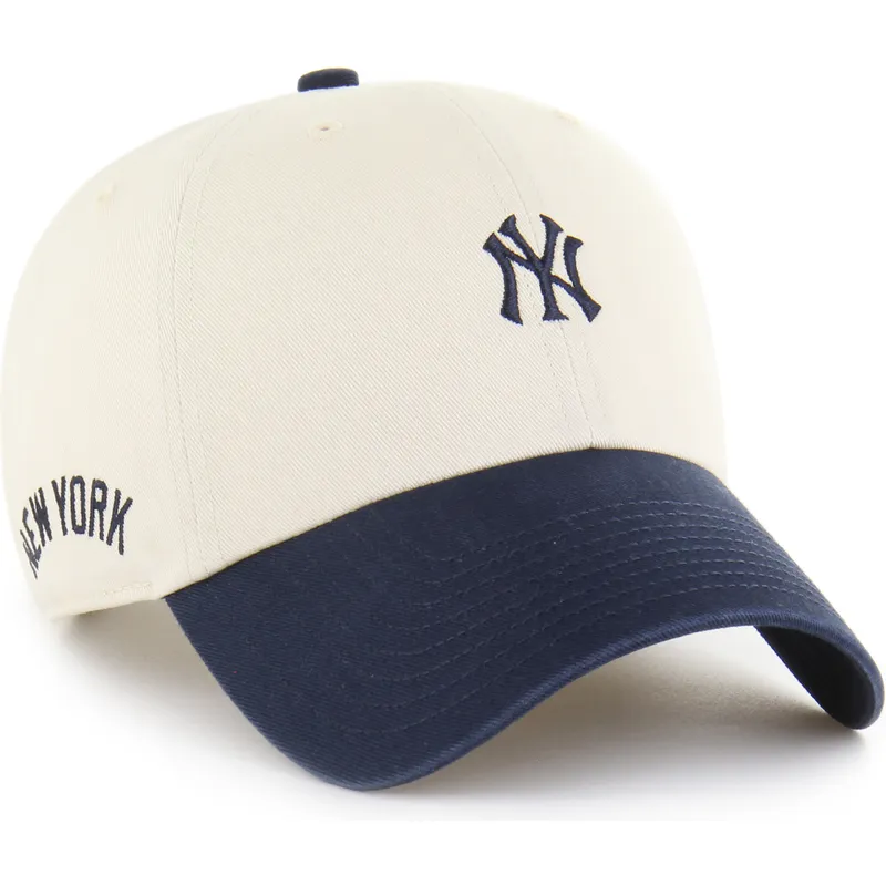 casquette-courbee-beige-et-bleue-marine-ajustable-clean-up-base-runner-sure-shot-two-tone-new-york-yankees-mlb-47-brand
