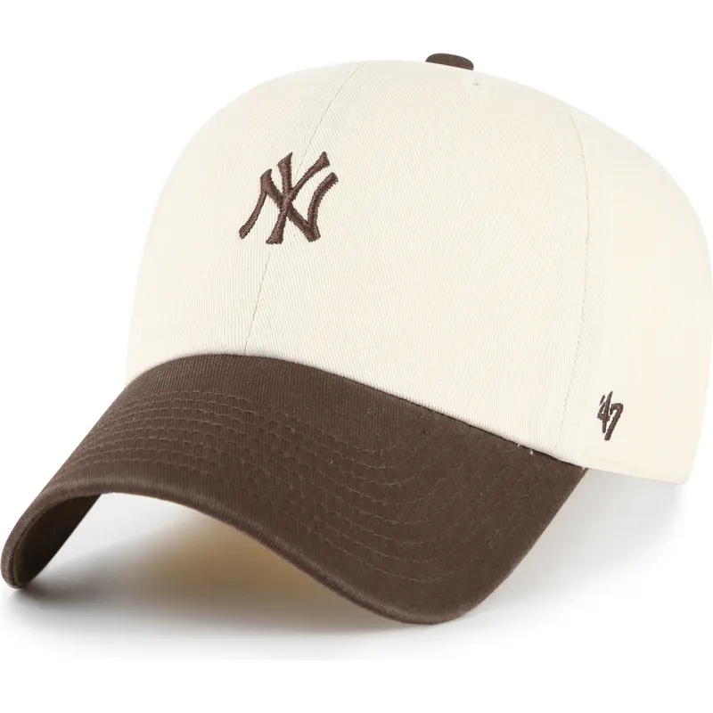 casquette-courbee-beige-et-marron-ajustable-clean-up-base-runner-two-tone-new-york-yankees-mlb-47-brand