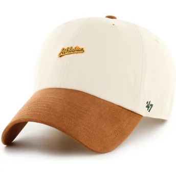 Casquette courbée beige et marron ajustable Clean Up Mini Script Suede Visor Oakland Athletics MLB 47 Brand
