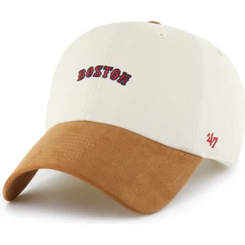 Casquette courbée beige et marron ajustable Clean Up Mini Script Suede Visor Boston Red Sox MLB 47 Brand