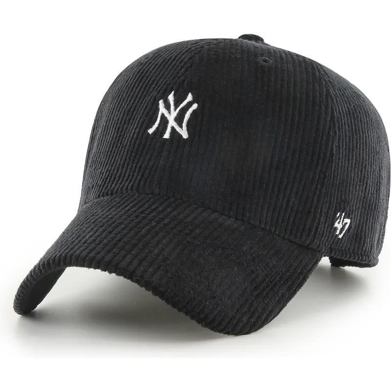casquette-courbee-noire-ajustable-clean-up-cord-base-runner-new-york-yankees-mlb-47-brand