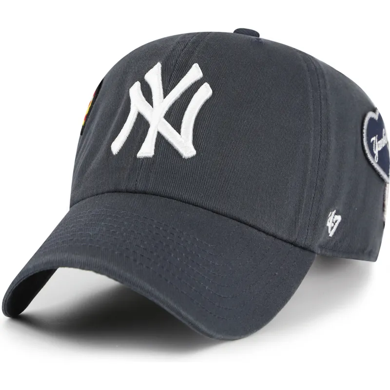 casquette-courbee-bleue-marine-ajustable-clean-up-badges-vintage-new-york-yankees-mlb-47-brand