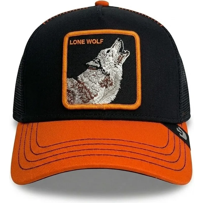 casquette-trucker-noire-et-orange-loup-solo-wolf-fab-farm-goorin-bros