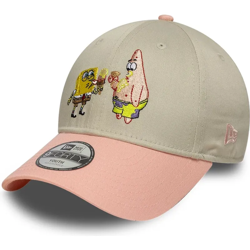 casquette-courbee-beige-et-rose-snapback-pour-enfant-9forty-bob-l-eponge-et-patrick-etoile-mer-new-era