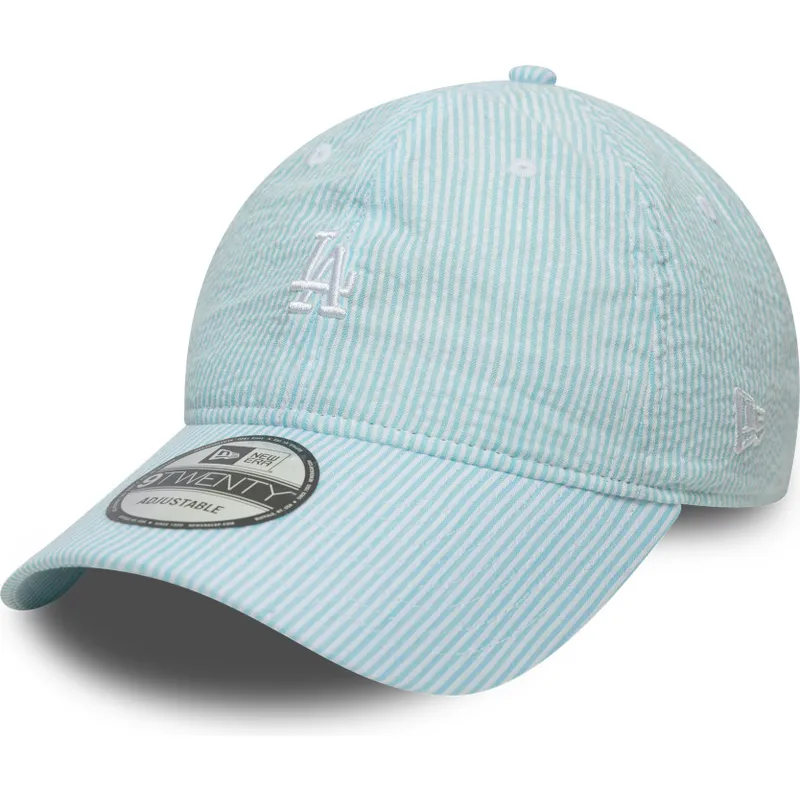 casquette-courbee-bleue-ajustable-9twenty-seersucker-los-angeles-dodgers-mlb-new-era