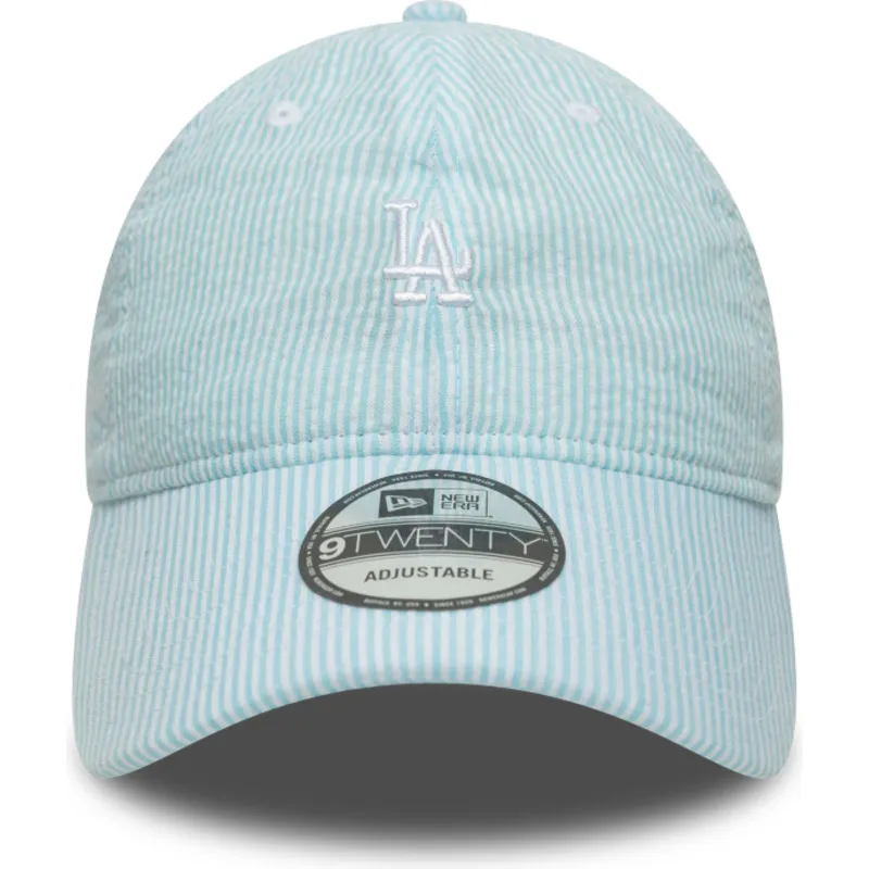 casquette-courbee-bleue-ajustable-9twenty-seersucker-los-angeles-dodgers-mlb-new-era