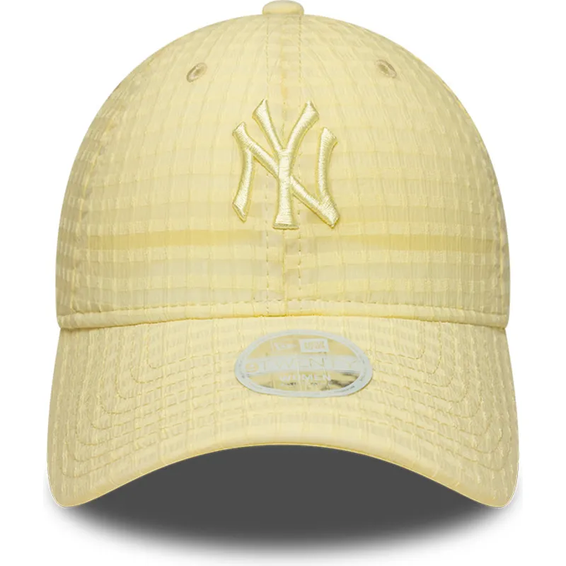casquette-courbee-jaune-ajustable-avec-logo-jaune-pour-femme-9twenty-seersucker-new-york-yankees-mlb-new-era