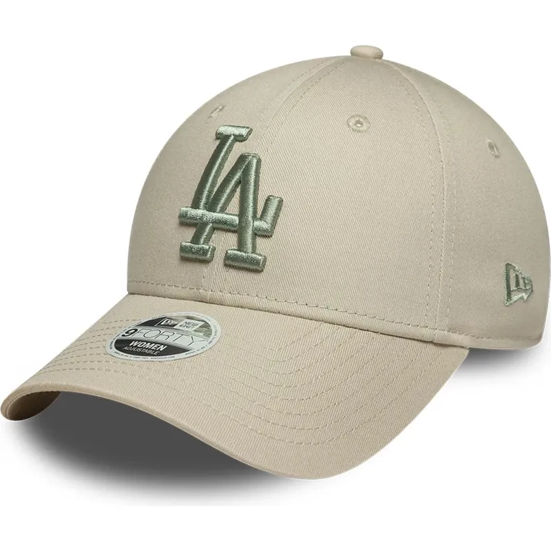 casquette-courbee-beige-ajustable-avec-logo-vert-pour-femme-9forty-league-essential-los-angeles-dodgers-mlb-new-era