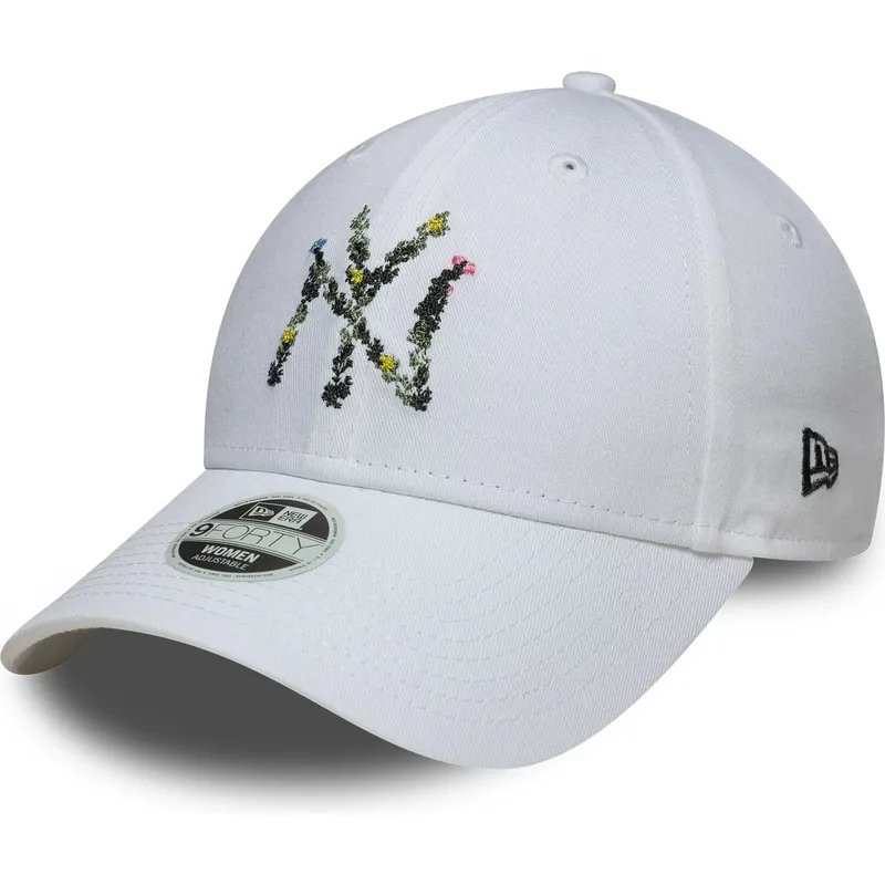 casquette-courbee-blanche-ajustable-pour-femme-9forty-floral-infill-new-york-yankees-mlb-new-era
