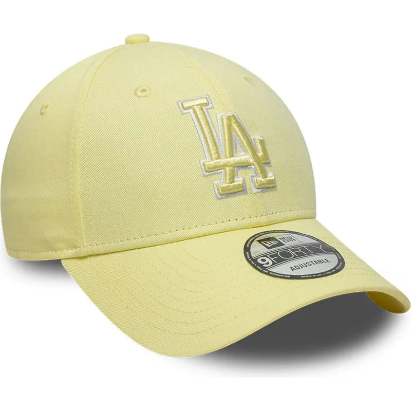 casquette-courbee-jaune-ajustable-avec-logo-jaune-9forty-team-outline-los-angeles-dodgers-mlb-new-era