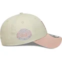 casquette-courbee-beige-et-rose-ajustable-avec-logo-rose-9forty-world-series-patch-los-angeles-dodgers-mlb-new-era