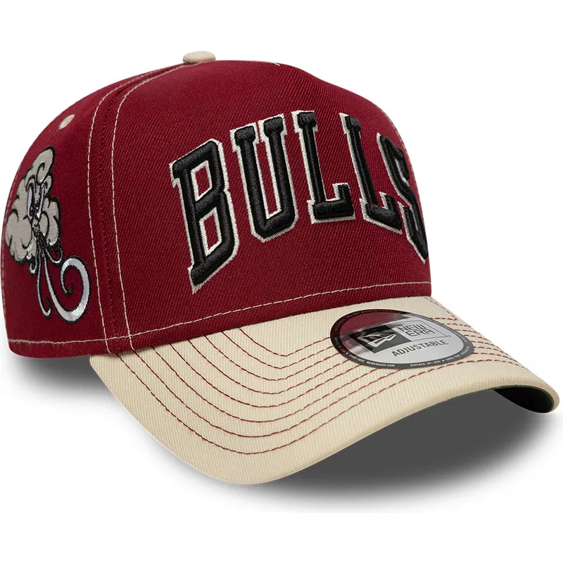 casquette-courbee-rouge-et-beige-snapback-e-frame-city-icon-chicago-bulls-nba-new-era