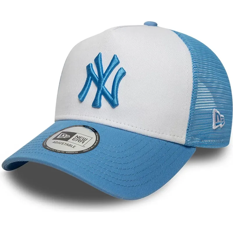 casquette-trucker-bleue-et-blanche-avec-logo-bleu-a-frame-league-essential-new-york-yankees-mlb-new-era