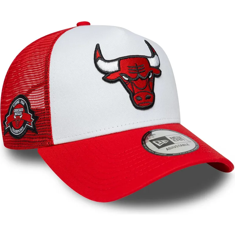 casquette-trucker-rouge-et-blanche-a-frame-side-patch-chicago-bulls-nba-new-era
