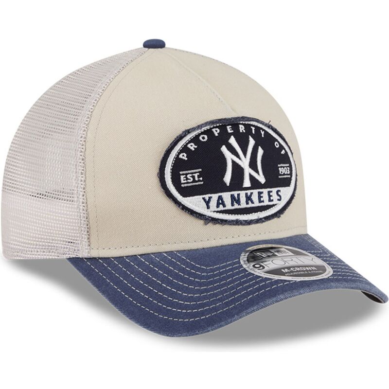 casquette-trucker-beige-et-bleue-marine-9forty-m-crown-a-frame-fray-new-york-yankees-mlb-new-era casquette-trucker-beige-et-bleue-marine-9forty-m-crown-a-frame-fray-new-york-yankees-mlb-new-era