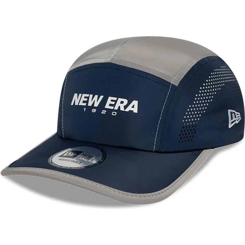 casquette-5-panel-courbee-bleue-marine-ajustable-runner-colour-block-new-era
