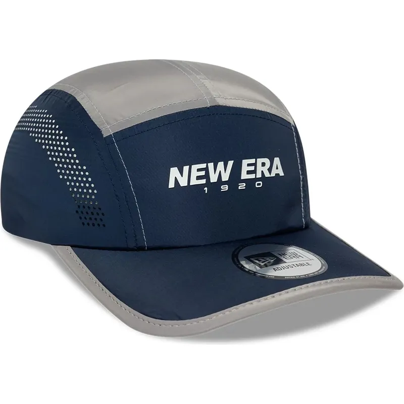 casquette-5-panel-courbee-bleue-marine-ajustable-runner-colour-block-new-era