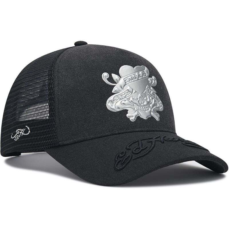 casquette-trucker-noire-love-kills-slowly-washed-ed-hardy
