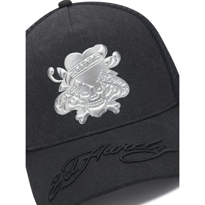 casquette-trucker-noire-love-kills-slowly-washed-ed-hardy