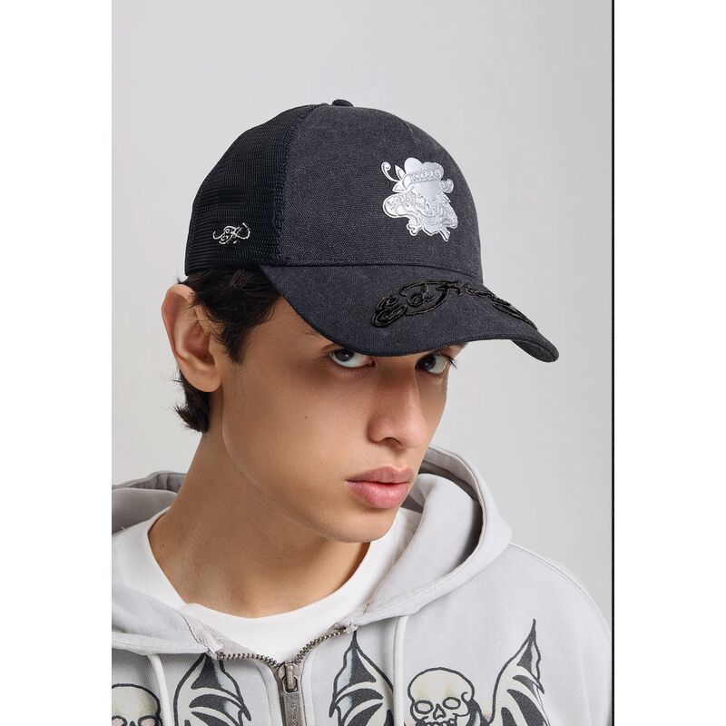 casquette-trucker-noire-love-kills-slowly-washed-ed-hardy