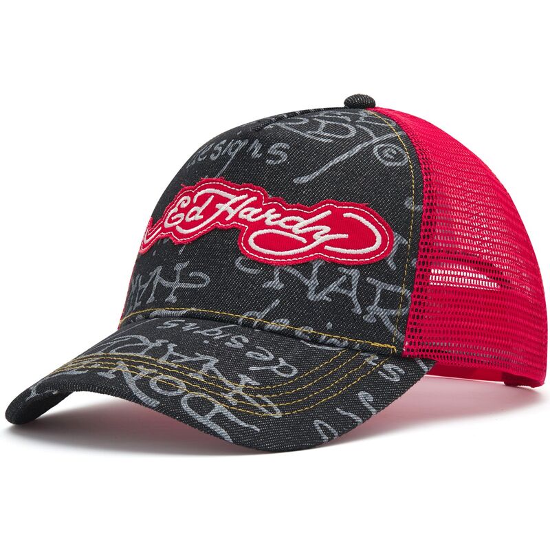 casquette-trucker-noire-et-rouge-don-denim-ed-hardy casquette-trucker-noire-et-rouge-don-denim-ed-hardy