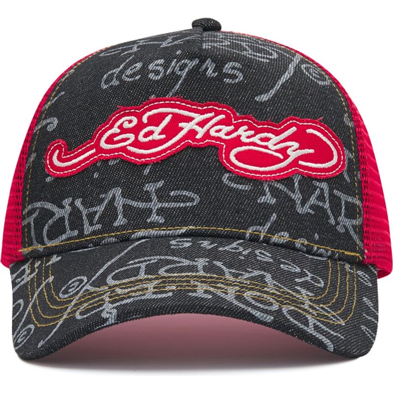 casquette-trucker-noire-et-rouge-don-denim-ed-hardy casquette-trucker-noire-et-rouge-don-denim-ed-hardy
