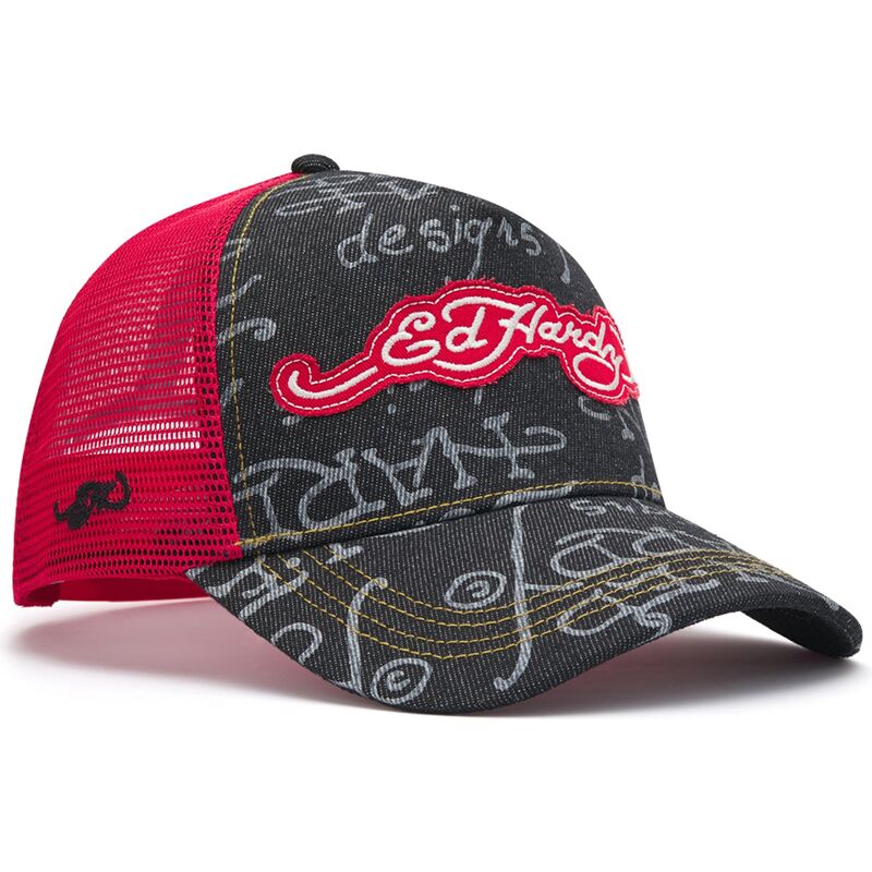 casquette-trucker-noire-et-rouge-don-denim-ed-hardy casquette-trucker-noire-et-rouge-don-denim-ed-hardy