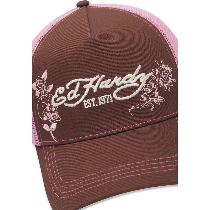 casquette-trucker-marron-et-rose-skull-and-roses-ed-hardy casquette-trucker-marron-et-rose-skull-and-roses-ed-hardy