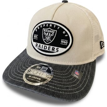 Casquette trucker beige et noire 9FORTY M-Crown A Frame Fray Las Vegas Raiders NFL New Era