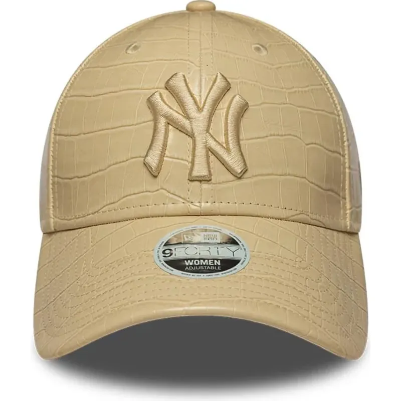 casquette-courbee-beige-ajustable-pour-femme-avec-logo-beige-9forty-pu-pattern-new-york-yankees-mlb-new-era