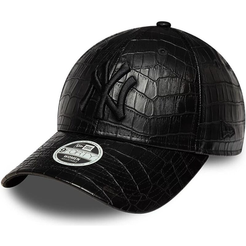 casquette-courbee-noire-ajustable-pour-femme-avec-logo-noir-9forty-pu-pattern-new-york-yankees-mlb-new-era