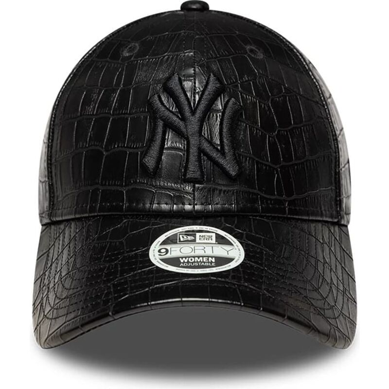 casquette-courbee-noire-ajustable-pour-femme-avec-logo-noir-9forty-pu-pattern-new-york-yankees-mlb-new-era
