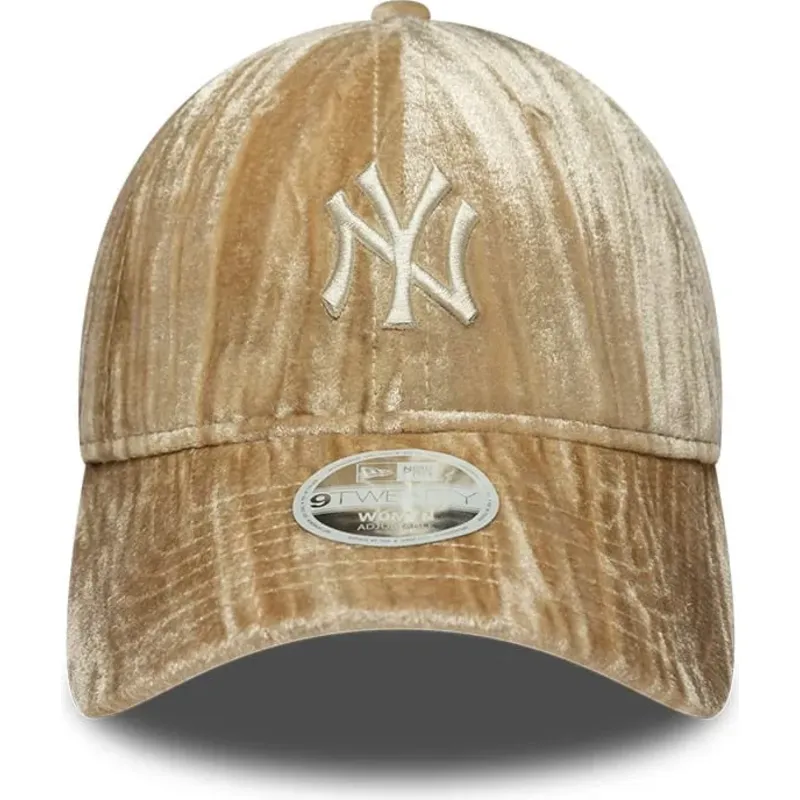 casquette-courbee-beige-ajustable-pour-femme-avec-logo-beige-9twenty-velour-new-york-yankees-mlb-new-era