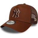 casquette-trucker-marron-avec-logo-marron-e-frame-outline-new-york-yankees-mlb-new-era