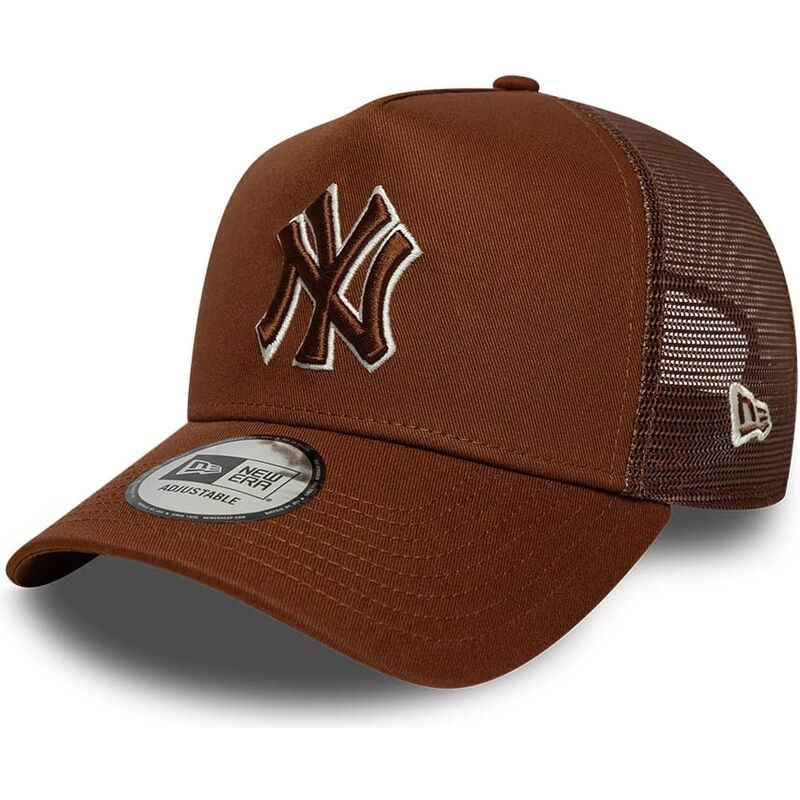 casquette-trucker-marron-avec-logo-marron-e-frame-outline-new-york-yankees-mlb-new-era