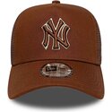 casquette-trucker-marron-avec-logo-marron-e-frame-outline-new-york-yankees-mlb-new-era