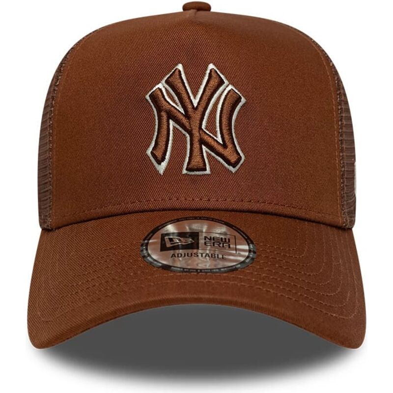 casquette-trucker-marron-avec-logo-marron-e-frame-outline-new-york-yankees-mlb-new-era