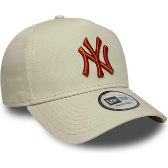 Casquette courbée beige snapback avec logo marron E Frame League Essential New York Yankees MLB New Era
