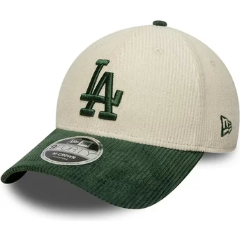 Casquette courbée beige et verte snapback avec logo vert 9FORTY M-Crown Cord Los Angeles Dodgers MLB New Era