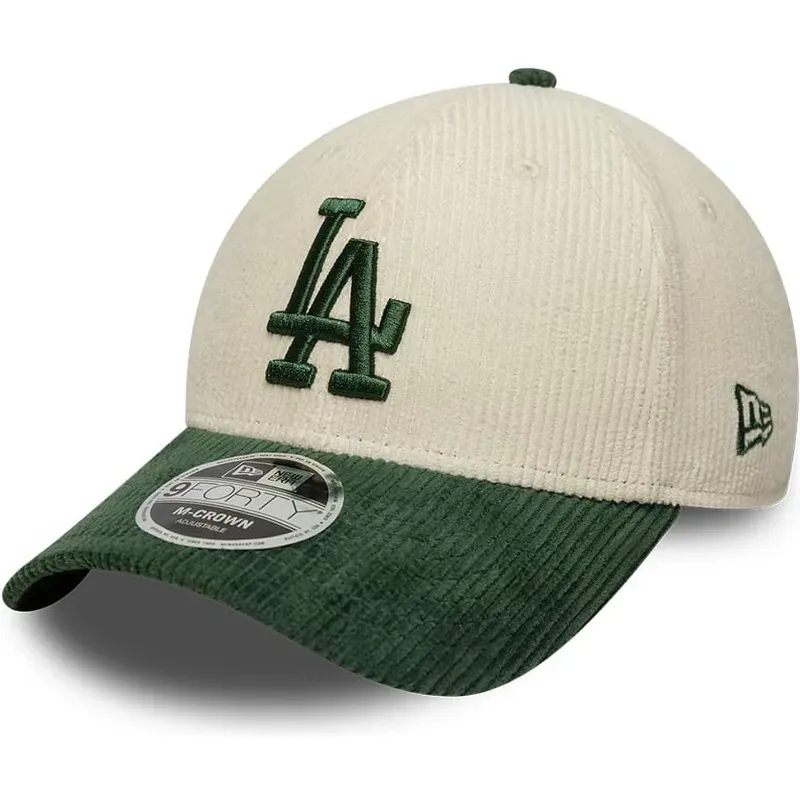 casquette-courbee-beige-et-verte-snapback-avec-logo-vert-9forty-m-crown-cord-los-angeles-dodgers-mlb-new-era casquette-courbee-beige-et-verte-snapback-avec-logo-vert-9forty-m-crown-cord-los-angeles-dodgers-mlb-new-era