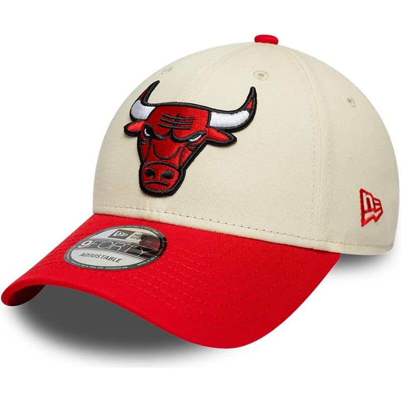casquette-courbee-beige-et-rouge-ajustable-9forty-colour-block-chicago-bulls-nba-new-era