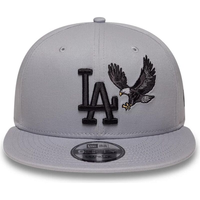 casquette-plate-grise-snapback-avec-logo-noir-9fifty-outdoor-icon-los-angeles-dodgers-mlb-new-era
