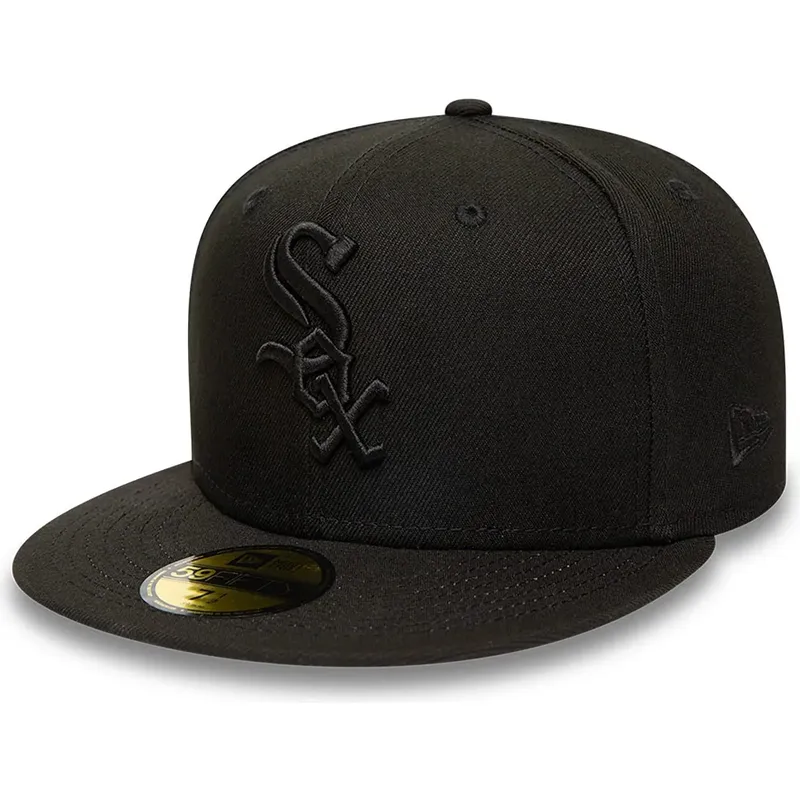 casquette-plate-noire-ajustee-avec-logo-noir-59fifty-chicago-white-sox-mlb-new-era casquette-plate-noire-ajustee-avec-logo-noir-59fifty-chicago-white-sox-mlb-new-era