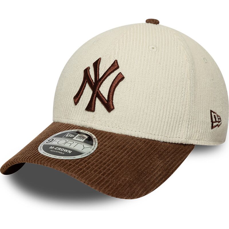 casquette-courbee-marron-et-beige-ajustable-avec-logo-marron-9forty-m-crown-cord-new-york-yankees-mlb-new-era casquette-courbee-marron-et-beige-ajustable-avec-logo-marron-9forty-m-crown-cord-new-york-yankees-mlb-new-era