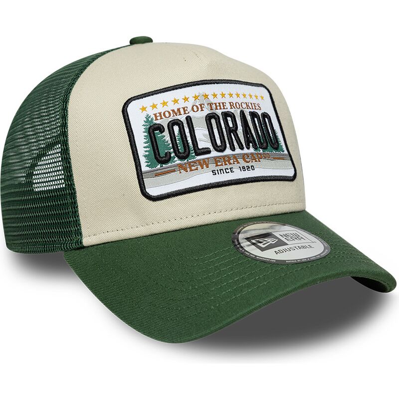 casquette-trucker-verte-et-beige-a-frame-license-plate-colorado-new-era