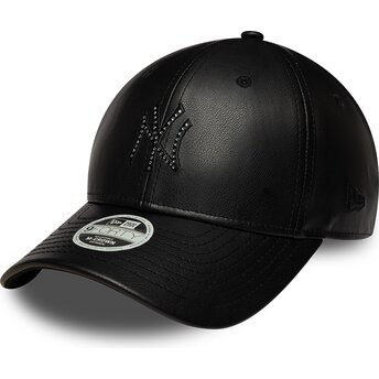 Casquette courbée noire snapback pour femme avec logo noir 9FORTY M-Crown PU Diamante New York Yankees MLB New Era