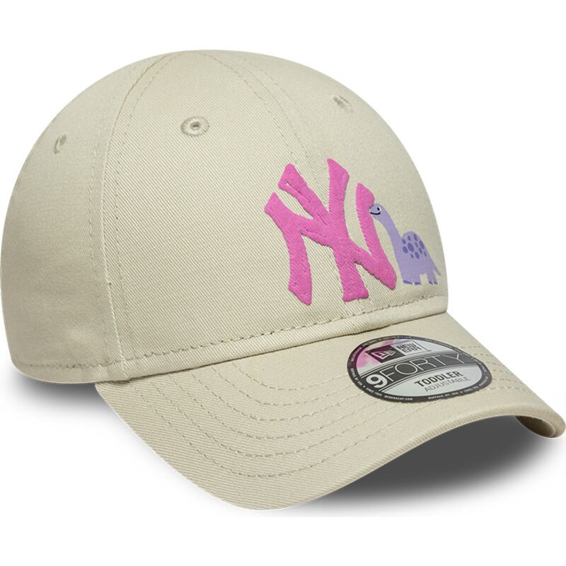 casquette-courbee-beige-ajustable-pour-enfant-avec-logo-rose-9forty-dino-icon-new-york-yankees-mlb-new-era