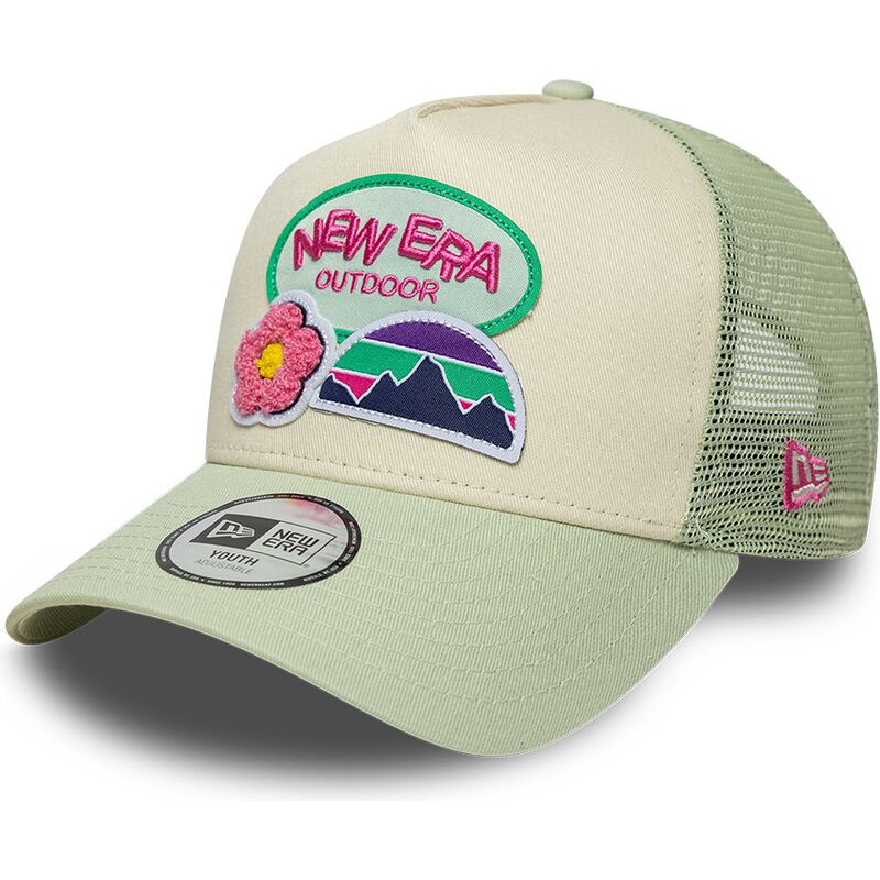 casquette-trucker-verte-et-beige-pour-enfant-a-frame-outdoor-new-era casquette-trucker-verte-et-beige-pour-enfant-a-frame-outdoor-new-era