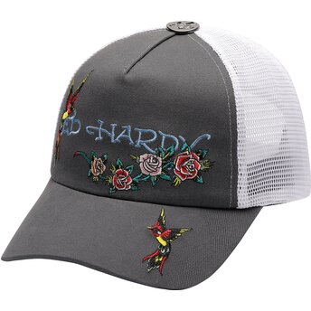 Casquette trucker grise et blanche Floral Swallow Ed Hardy